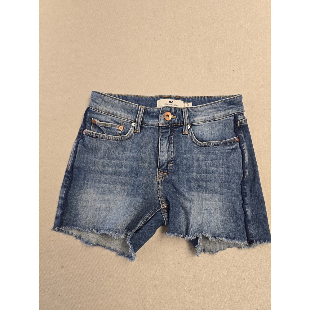 Vineyard Vines Womens Denim Shorts Medium Wash Frayed Raw Hem Size 25 Cut Offs